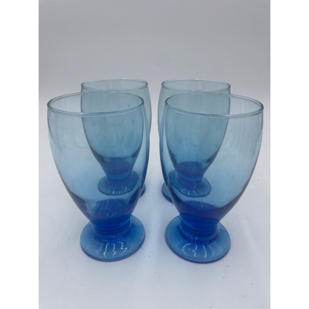 Cobalt Blue Footed Water Wine Goblets 12 Oz Set 4
